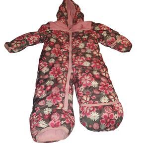 Rugged Bear Baby Girls 12M Pink Gray Floral One Piece Snowsuit Bunting Zip Hood
